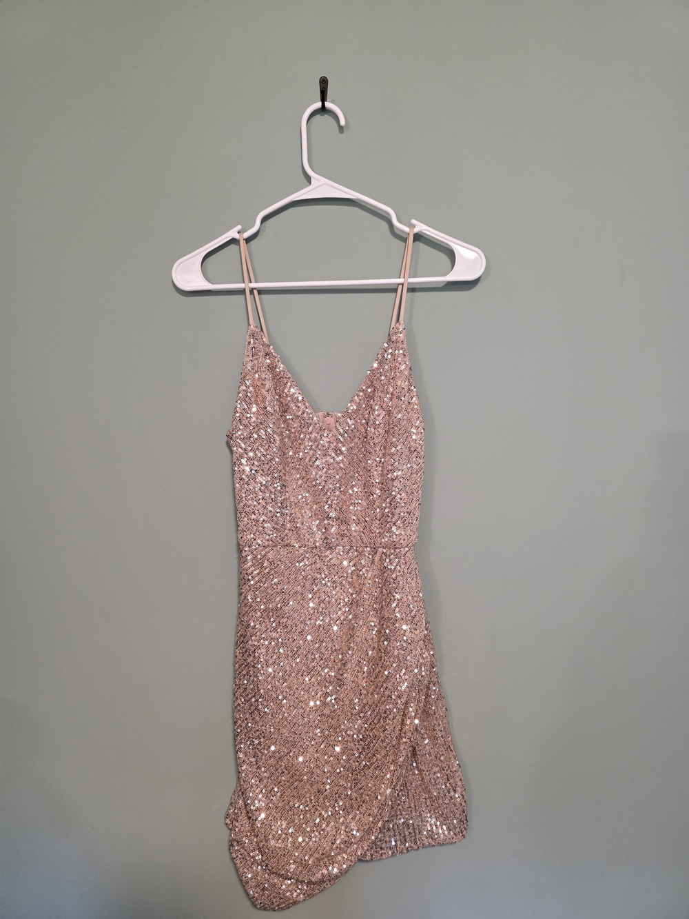 Rose Gold Sequin Mini Dress with Spaghetti Straps